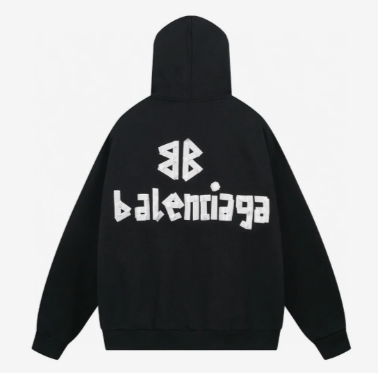 Balenciaga Tape Type Ripped Pocket Hoodie Oversized in Black Faded