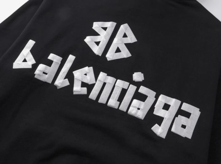 Balenciaga Tape Type Ripped Pocket Hoodie Oversized in Black Faded