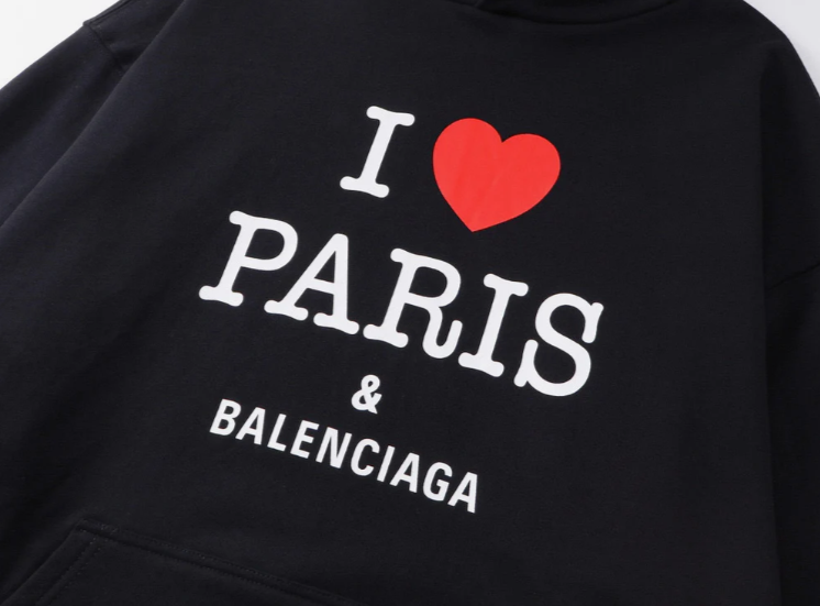 I Love Paris & Balenciaga Hoodie Large Fit in Black Faded