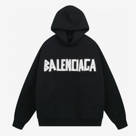 Balenciaga Tape Type Ripped Pocket Hoodie Oversized in Black Faded