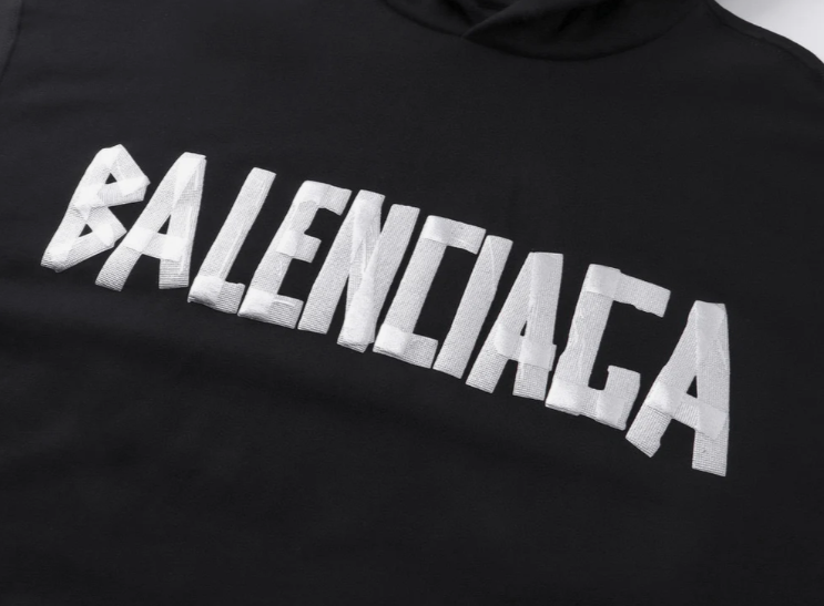 Balenciaga Tape Type Ripped Pocket Hoodie Oversized in Black Faded